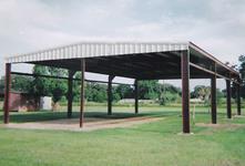 All welded pavilion for tractor and equipment storage.