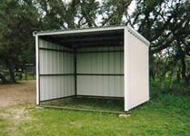 All welded weather stall on skids for agricultural use.